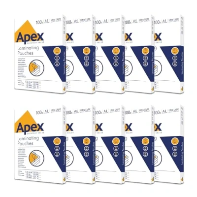 Abbildung von Fellowes Apex A4 Laminierfolien, glänzende Oberfläche, 1000 Blatt Super Flex Ideal für Notizen und Fotos