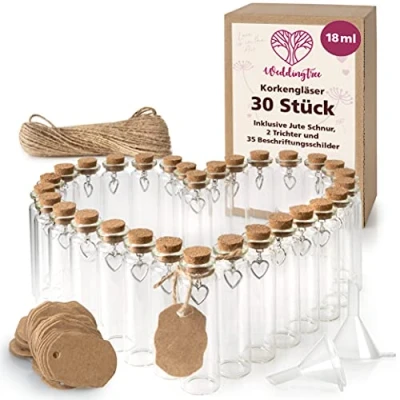 Abbildung von WeddingTree 30x Mini Glasflaschen Mit Korken 18ml Zum Befüllen Reagenzglas Glas für Hochzeit Gewürzgläser Klein als Gastgeschenke