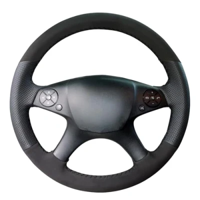 Abbildung von MEWANT Handgenähtes Schwarzes Wildleder mit Lenkradbezug aus echtem Leder für Mercedes Benz W204 C Klasse 2007 2010 C280 C230 C180 C260 C200 C300