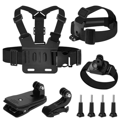 Abbildung von Brustgurt Halterung, Kopfgurt Handschlaufe Rucksackhalter, Universal Action Kamera Cam Zubehör, Einstellbarer, Kompatibel mit Gopro Hero 12 11 10 9 8 7 6 5 SJCAM Insta360 DJI OSMO