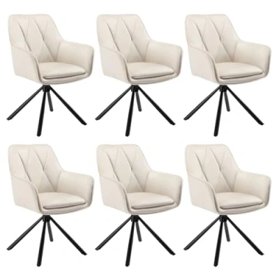 Abbildung von Lestarain Esszimmerstühle drehbar 6er Set, Drehstuhl, Stühle Esszimmer, Küchenstuhl mit Armlehnen Rückenlehne, Sessel, Polsterstuhl, Metallbeine, Samt, Beige, LCNI125002 6