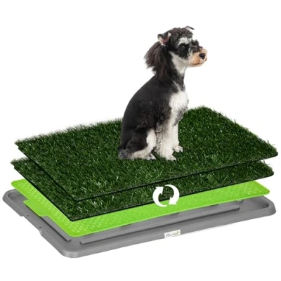 Abbildung von PawHut Hundetoilette Kunstgras mit Tablett für Töpfchentraining, drinnen und draußen, Hunde, Grün