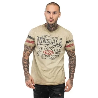 Abbildung von Lonsdale Normale Passform Skeld Tshirt print, Herren, Größe: XL, Sand navy red