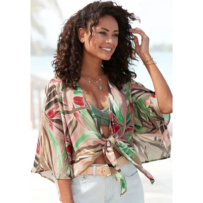 Abbildung von Vivance Wickelbluse, mit Alloverdruck, sommerliche Damenbluse zum Knoten