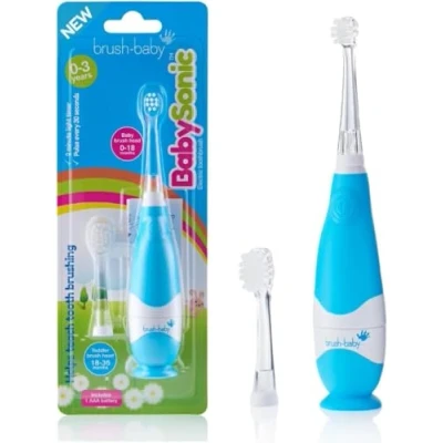 Abbildung von Brush baby BabySonic Elektrische Zahnbürste für Kleinkinder, extra weiche Borsten, 2 Minuten Timer und LED beleuchteter Zahnbürstenkopf Kinder von 03 Jahren, Babyblau
