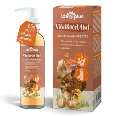 Abbildung von Ida Plus VitalBoost 4in1 200 ml Vitaminkonzentrat mit Vitamin ADEC für Starke Abwehrkräfte &amp; stabiles Wachstum Futterergänzungsmittel die Vitaminversorgung von Hühnern, Enten Geflügel