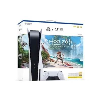Abbildung von Sony PlayStation 5 B Chassis, 825GB SSD, Disc Edition, White + Horizon Forbidden West Voucher