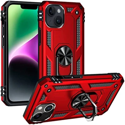 Abbildung von Verco Hybrid Armor Shiel Case für iPhone 14 Hülle, extrem robust mit Magnet Fingerring Halter Handyhülle Panzerhülle, Rot