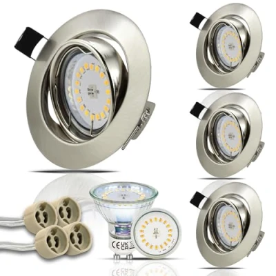 Abbildung von HiBay 4er Set LED Einbaustrahler 230V Spot mit GU10 5W Lampen Neutralweiß Einbauleuchten 68 80mm Decke Einbauspots Edelstahl Gebürstet Rund für Küche
