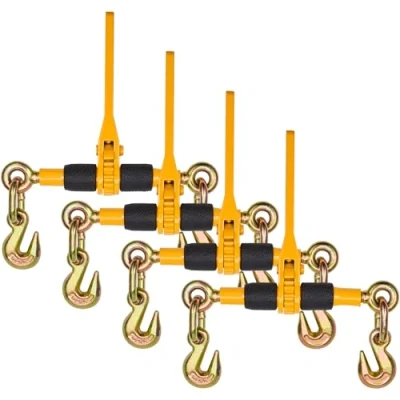 Abbildung von VEVOR Ratschenlastspanner, 6,3 8 mm, 1180 kg sichere Arbeitslast, 4er Set Lastbinder mit 2 Greifhaken, Kettenspanner für Transportketten, Hochleistungs Abschleppketten Ratschenkettenbinder