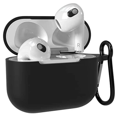 Abbildung von EAZY Case Schutzhülle für AirPods 3 Hülle Schwarz Silikon Stoßfest mit Karabiner geeignet als Schlüsselanhänger Antikratz Etui rutschfeste Silikonhülle Airpod 3. Generation in