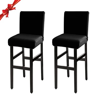 Abbildung von Jaotto Stuhlhussen 2er Set, Stretch Barhockerbezüge Abnehmbarer Waschbarer, Stühle Schutz Dekoration, Stuhlbezug Barhocker Stuhlbezüge für Pub Counter Bar Café(Schwarz,2 Stück)