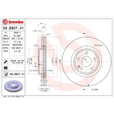 Abbildung von BREMBO COATED DISC LINE 09.B807.41 Bremsscheibe 320 30 5 innenbelüftet beschichtet hochgekohlt mit Schrauben MERCEDES BENZ: CLA Coupe, GLA