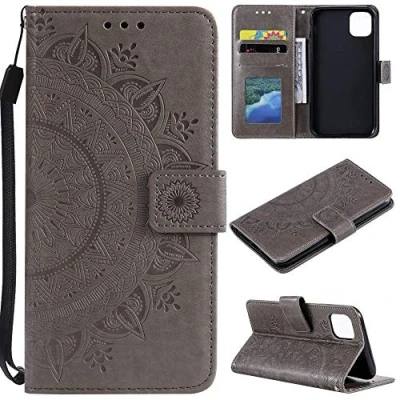 Abbildung von CoverKingz Handytasche kompatibel mit iPhone 11 Pro Max [6,5 Zoll] Handy Case Kartenfach Handyhülle Flipcase klappbar Motiv Mandala Grau