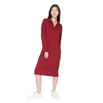 Abbildung von Trendyol Damen Loungewear Regular Blusenkleid Polokragen Gestrickt Kleid, Camelfarben, M