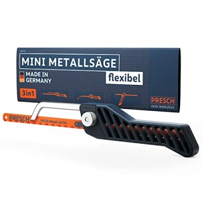 Abbildung von Presch Mini Metallsäge Flexibel 300mm 3in1 Bügelsäge inkl. Metallsägeblatt Verstellbarer Sägehandgriff mit Sägeblatt für Metall Kleine Eisensäge Junior Hacksaw