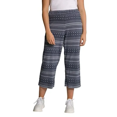 Abbildung von Ulla Popken Damen Culotte, Two Tone Jacquard, weites Bein, Biobaumwolle Hosen, Victorian Mist, 32W / 32L