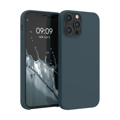 Abbildung von kwmobile Hülle kompatibel mit Apple iPhone 12 Pro Max Silikon Handy Case Handyhülle weiche Oberfläche kabelloses Laden Dunkler Schiefer