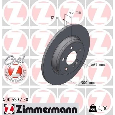 Abbildung von ZIMMERMANN 400.5572.30 Bremsscheibe 300 12 6/5 5 112 voll, Verbundbremsscheibe beschichtet hochgekohlt