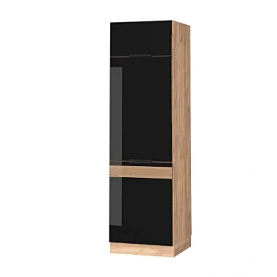 Abbildung von Vicco Kühlumbauschrank Fame Line, Schwarz Eiche Hochglanz/Goldkraft Eiche, 60 cm