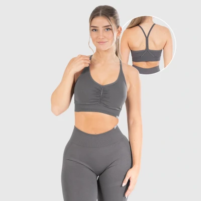 Abbildung von Smilodox Solid Scrunch Sportbh mit leichter Stützkraft, Damen, Größe: Large, Anthrazit