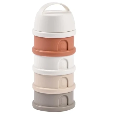 Abbildung von BÉABA, Stapelbare Dosierboxen für Milchpulver, 100% Luftdicht, 4 Fächer, großes Fassungsvermögen, auch als Snackboxen verwendbar, Cotton white/Terracotta