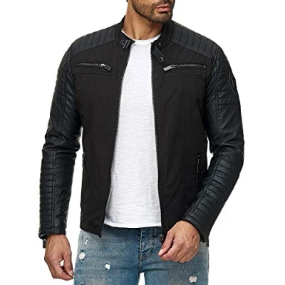 Abbildung von Herren Jacke Lederjacke Kunstleder Biker Übergangsjacke Schwarz XXL