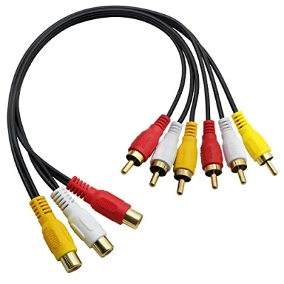 Abbildung von Audio Video Splitterkabel mit 3 Cinch Buchsen auf 6 Stecker, Verlängerungskabel für TV, DVD, Set Top Box usw., 30 cm