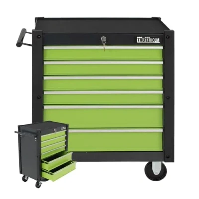 Abbildung von TRUTZHOLM Werkstattwagen Werkzeugwagen Trutzi mit Kantenleiste 78 x 64 cm Grün/Hellgrau Rollcon, auf Rollen, 0 tlg. Werkzeugset, 6 Schubladen