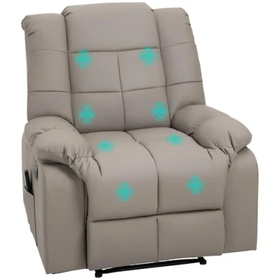 Abbildung von HOMCOM Massagesessel Fernsehsessel Elektrisch Relaxsessel mit Massagefunktion Kunstleder Holz Stahl Schaumstoff Grau 94 x 99 cm
