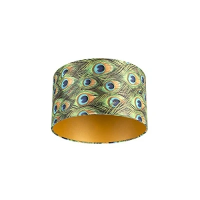 Abbildung von QAZQA Baumwolle Velour Lampenschirm Pfau Design 35I35I20 mit Gold I Messingenem Interieur,