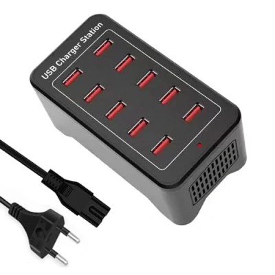 Abbildung von USB Ladegerät mehrfach, Multi ladestation, 50W 10 Port Hub, Desktop Ladegerät, Netzteil Stecker, kompatibel mit iPhone 12/13/14/15/Samsung S24/S23/S22/Google/Tablet