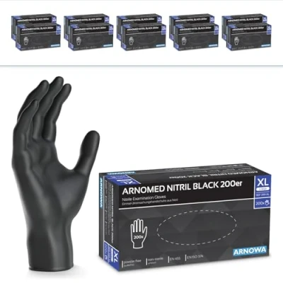 Abbildung von 2000x ARNOMED Einweghandschuhe Schwarz, Einmalhandschuhe XL, Nitrilhandschuhe (10x200 Stk), Handschuhe Einweg puderfrei, Gummihandschuhe Einweg, Nitril, in S, M, L &amp; XL