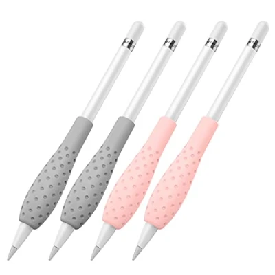 Abbildung von MoKo Schreibhilfe, 4 Stück Schreibgriff aus Silikon Schutzhülle Griff Zubehör Kompatibel mit Apple Pencil 1st/2nd Generation, Schützende Ergonomische Stiftehalter, Grau &amp; Rosa