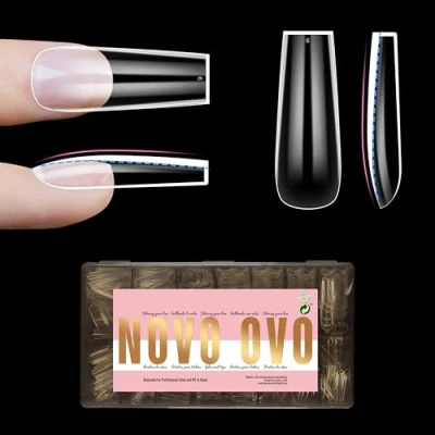 Abbildung von NOVO OVO L Natural Square Nail Tip for Flat Nails, geformte Ballerina für gebogene Nägel, extra dicke lange künstliche vollständige Abdeckung x 15 Größen, 450 Stück