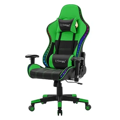 Abbildung von ML Design Gaming Stuhl mit RGB LED Beleuchtung &amp; Bluetooth Lautsprechern, Grün, Kunstleder, Ergonomischer Bürostuhl, Hohe Rückenlehne, Kopfstütze, Lendenkissen, drehbar verstellbar, Racing Gamer