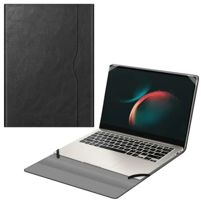 Abbildung von Fintie Hülle für 14 Zoll Samsung Galaxy Book 4 Edge/Galaxy Pro/Galaxy 3 Pro Premium Folio Schutzhülle mit Dokumentschlitze, Schwarz