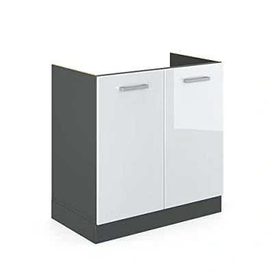 Abbildung von Vicco Spülenunterschrank R Line, Weiß Hochglanz/Anthrazit, 80 cm ohne Arbeitsplatte