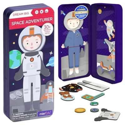 Abbildung von mierEdu Magnetspiel Box Astronaut Fördert Motorik &amp; Fantasie Perfekt für Zuhause Unterwegs Magnetisches Anziehspiel Kinder ab 3 Jahren