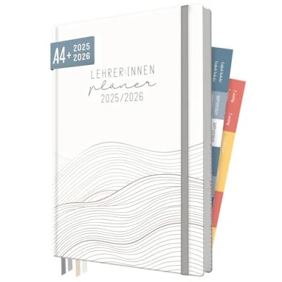 Abbildung von Häfft® Lehrer Planer 2025/2026 A4 + &quot;Waves of Time&quot; Hardcover Lehrerkalender mit Wochenkalendarium, 226 Seiten, Stickern und mehr nachhaltig &amp; klimafreundlich