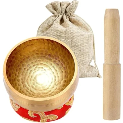 Abbildung von Gowkeey Tibetische Klangschalen Setz, 8.5cm Handarbeit Heilung Meditation Yoga Klang Schüssel mit Holz Klöppel und Klangschalenkissen Einzigartige Geschenke für Frauen, Männer