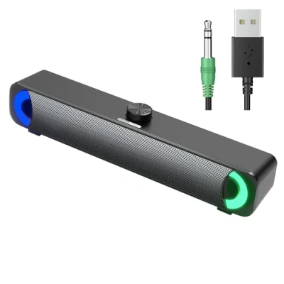 Abbildung von HPYLIF·H USB PC Lautsprecher, Soundbar, Computer Gaming Lautsprecher mit Surround Stereo Audio Buntes RGB Licht, Wired Soundbar für Notebook, PC, Laptop, Desktop Plug and Play