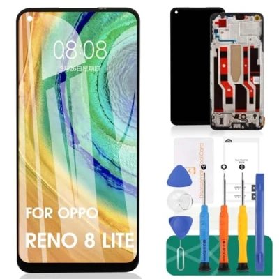 Abbildung von TFT LCD Display für OPPO Reno8 Lite 5G Lite, Ersatz Reno 8 Touch CPH2343 Digitizer mit Rahmen (schwarz, keine Fingerabdruckerkennung)