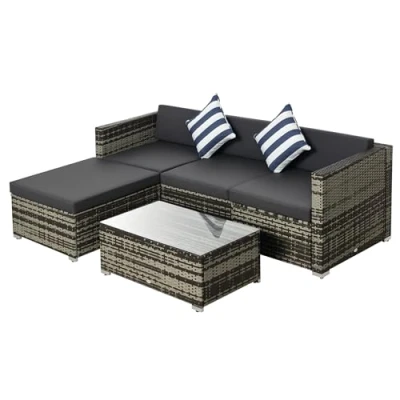 Abbildung von 5 tlg. Polyrattan Gartenmöbel Set Gartengarnitur Garten Sitzgruppe Loungeset Loungemöbel mit Beistelltisch Kissen Grau