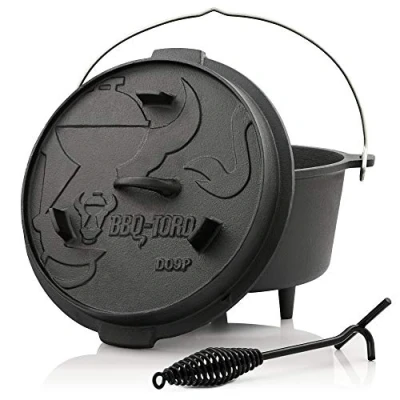 Abbildung von BBQ Toro Grilltopf Dutch Oven DO9P, 9,0 L Premium Gusseisen Kochtopf, Gusstopf, (3 tlg)