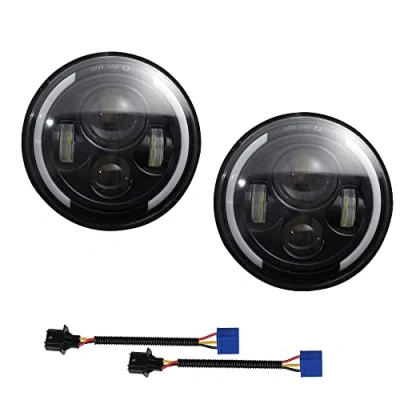 Abbildung von KYYET 17,8 cm (7 Zoll) LED Scheinwerfer mit Halo Ring, DRL Hi/Lo Strahl, kompatibel Defender 90 110 Jeep Wrangler JK TJ CJ Hummer H1 H2 Miata mx5 mk1