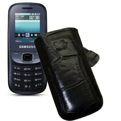 Abbildung von Suncase Original Tasche für/Samsung E1200 / E1200R E1200i Leder Etui Handytasche Ledertasche Schutzhülle Case Hülle Lasche mit Rückzugfunktion* In Croco Schwarz