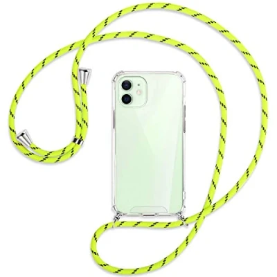 Abbildung von mtb more energy® Handykette kompatibel mit iPhone 12, 12 Pro (6.1&#039;&#039;) Neon Gelb gestreift Smartphone Hülle zum Umhängen Anti Shock Strong TPU Case