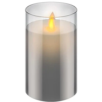 Abbildung von Goobay LED Echtwachskerze im Glas / 12,5cm hoch Flammenlose Kerzen mit beweglicher Flamme Batteriebetriebene Tisch Deko Timer