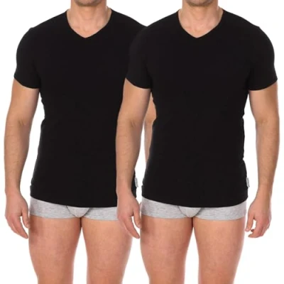 Abbildung von BIKKEMBERGS Herren T Shirt 2er Pack Shirts Kurzarm V Ausschnitt Stretch Baumwolle Doppelpack Artikel BKK1UTS02BI BIPACK, Black, XL